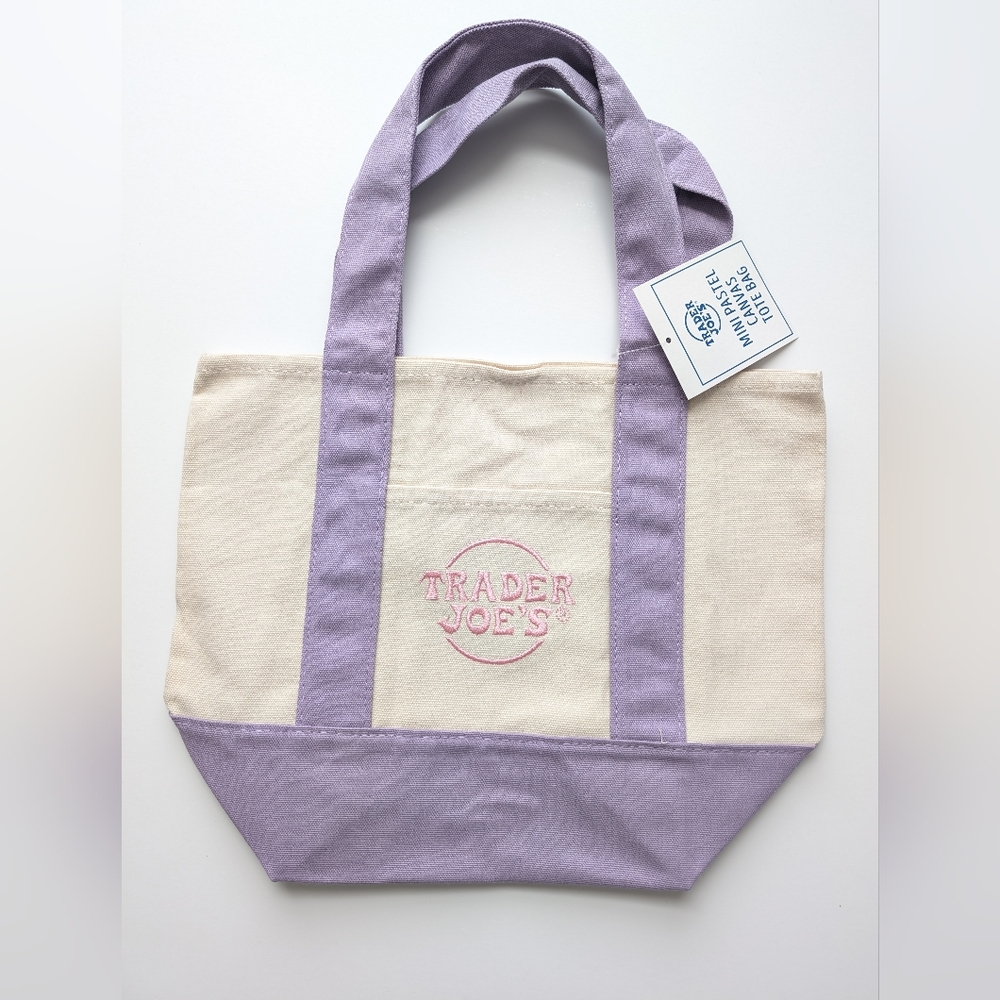 Trader Joe's Viral Canvas Mini Tote Bag NWT Fast Shipping Pastel Purple Lavender